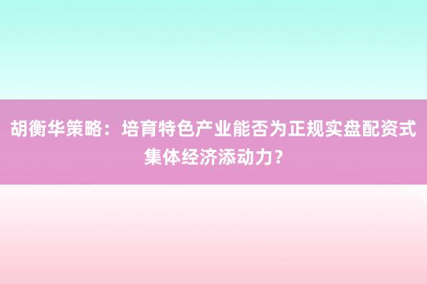 胡衡华策略：培育特色产业能否为正规实盘配资式集体经济添动力？