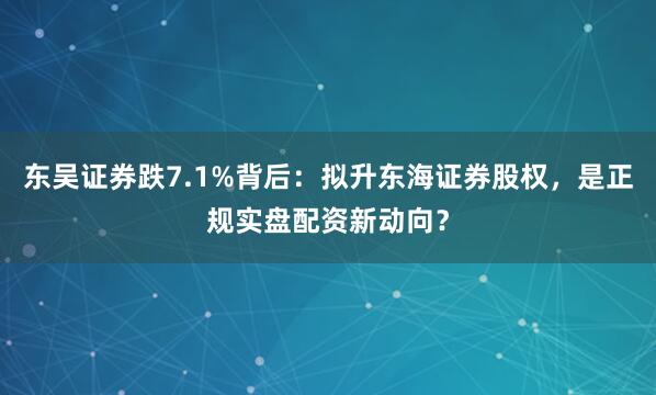 东吴证券跌7.1%背后:拟升东海证券股权,是正规实盘配资新动向?