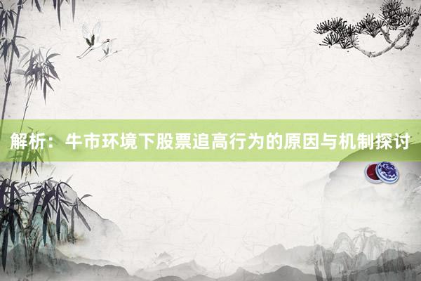 解析：牛市环境下股票追高行为的原因与机制探讨