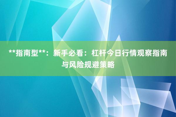 **指南型**：新手必看：杠杆今日行情观察指南与风险规避策略