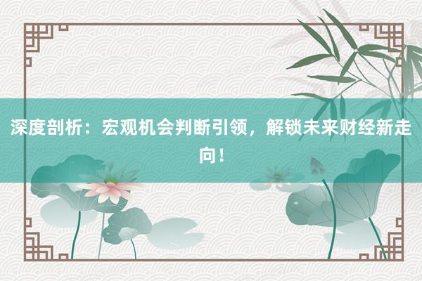 深度剖析：宏观机会判断引领，解锁未来财经新走向！