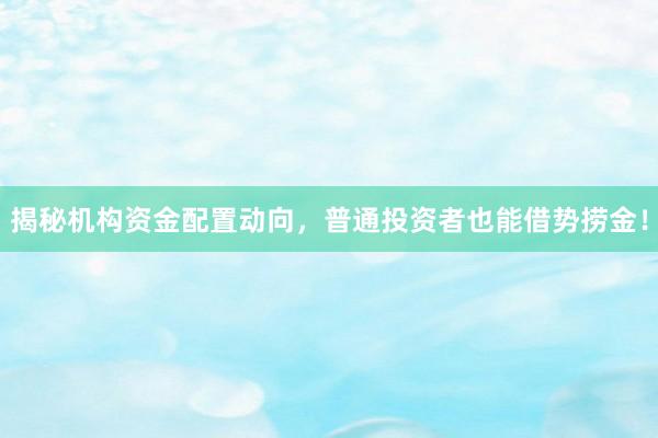 揭秘机构资金配置动向，普通投资者也能借势捞金！