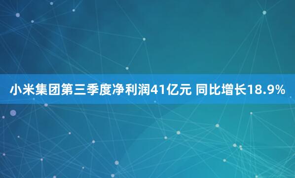小米集团第三季度净利润41亿元 同比增长18.9%