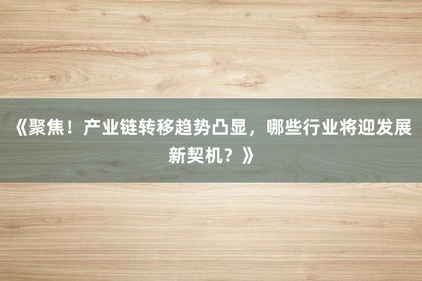 《聚焦！产业链转移趋势凸显，哪些行业将迎发展新契机？》