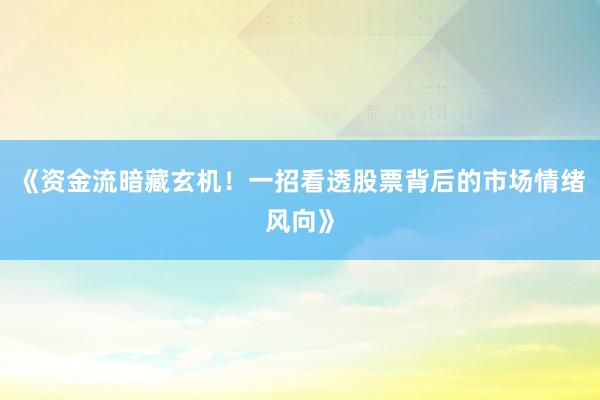 《资金流暗藏玄机！一招看透股票背后的市场情绪风向》