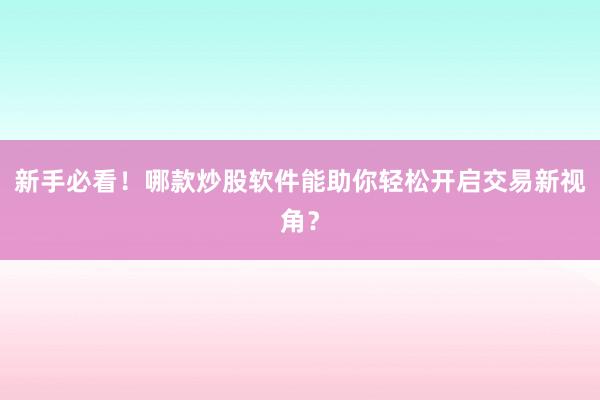 新手必看！哪款炒股软件能助你轻松开启交易新视角？