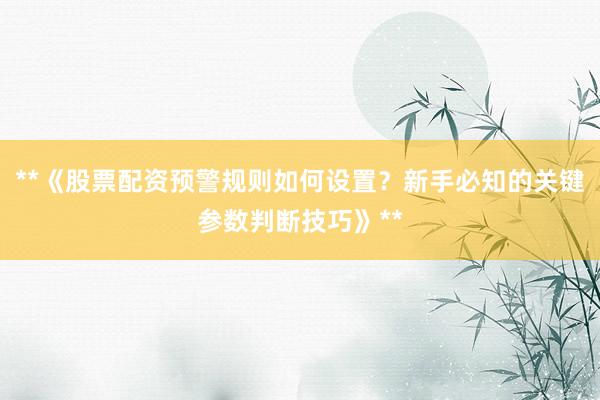 **《股票配资预警规则如何设置？新手必知的关键参数判断技巧》**