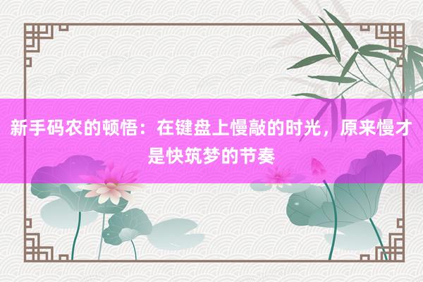 新手码农的顿悟：在键盘上慢敲的时光，原来慢才是快筑梦的节奏