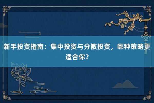 新手投资指南：集中投资与分散投资，哪种策略更适合你？